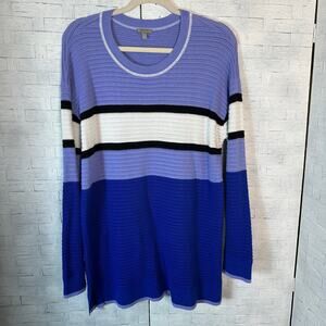 T by Talbots women’s sweater coastal grandma blue purple rugby stripe long